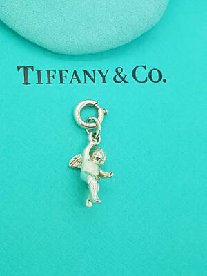 Tiffany & Co. Sehr seltener Cherub Engel Silber Charm Anhänger und Verschluss Gliederring