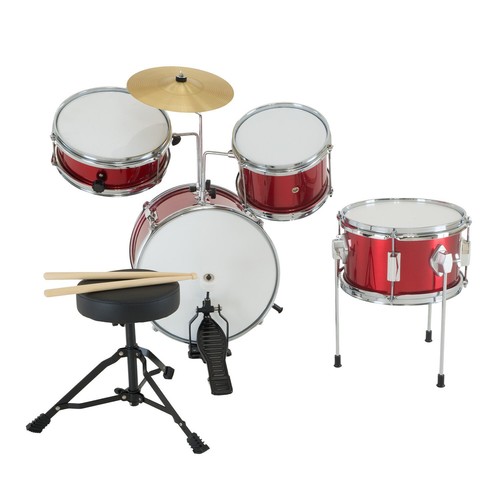 4pc Child Kids Drum Kit Set Metallic Finish w/ Stool Sticks Cymbal & Pedal - Red - Picture 7 of 10