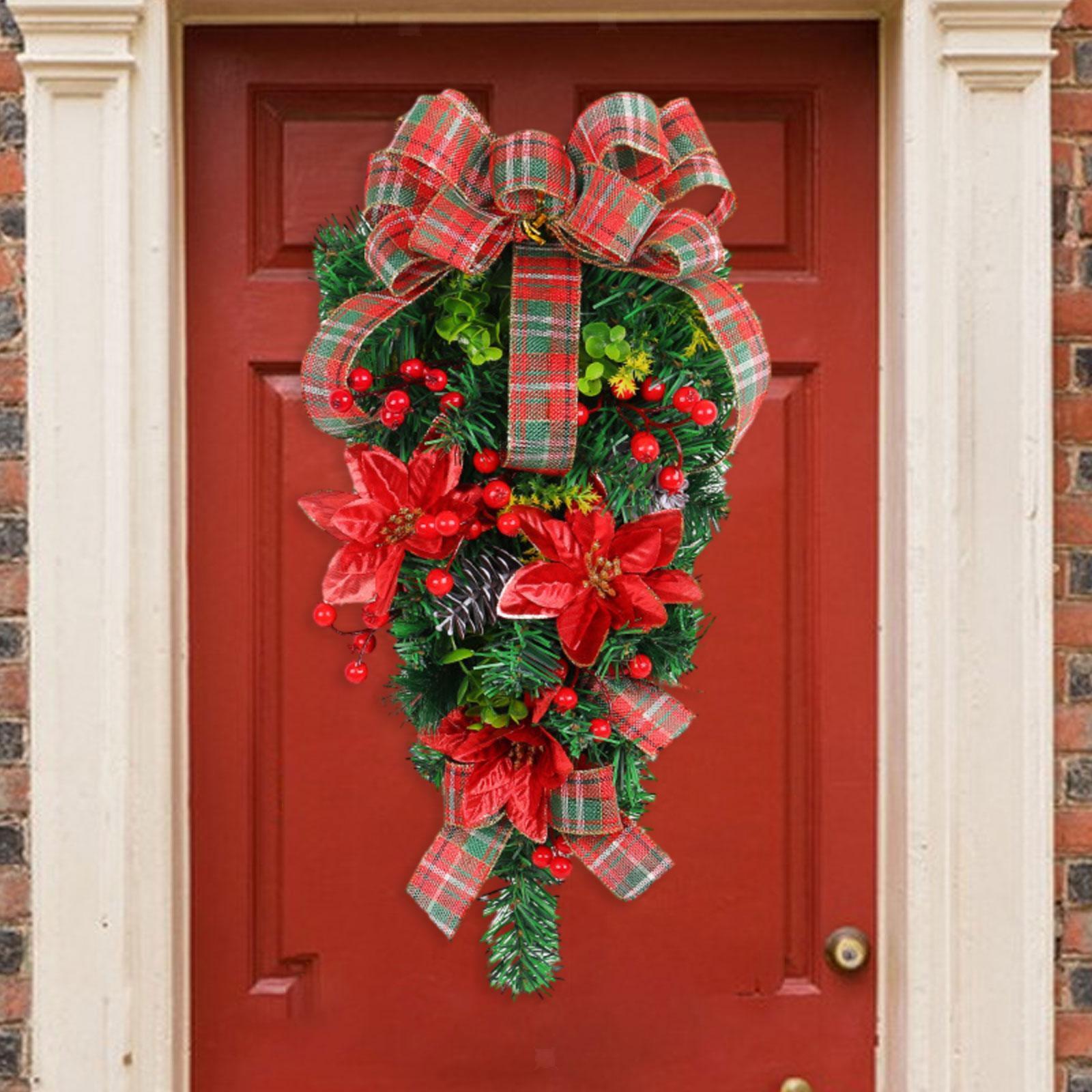 Artificial Christmas Teardrop Swag Front Door Hanging Wreath for Living Room - Picture 4 of 5