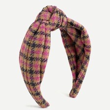 J Crew NWT 34.50 Turban Knot Pink Tartan Plaid Check Headband in Wool