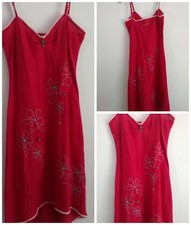 Komodo Anthropologie Dress Organic Midi Eco Friendly Sz 1 Embroidered Floral Red