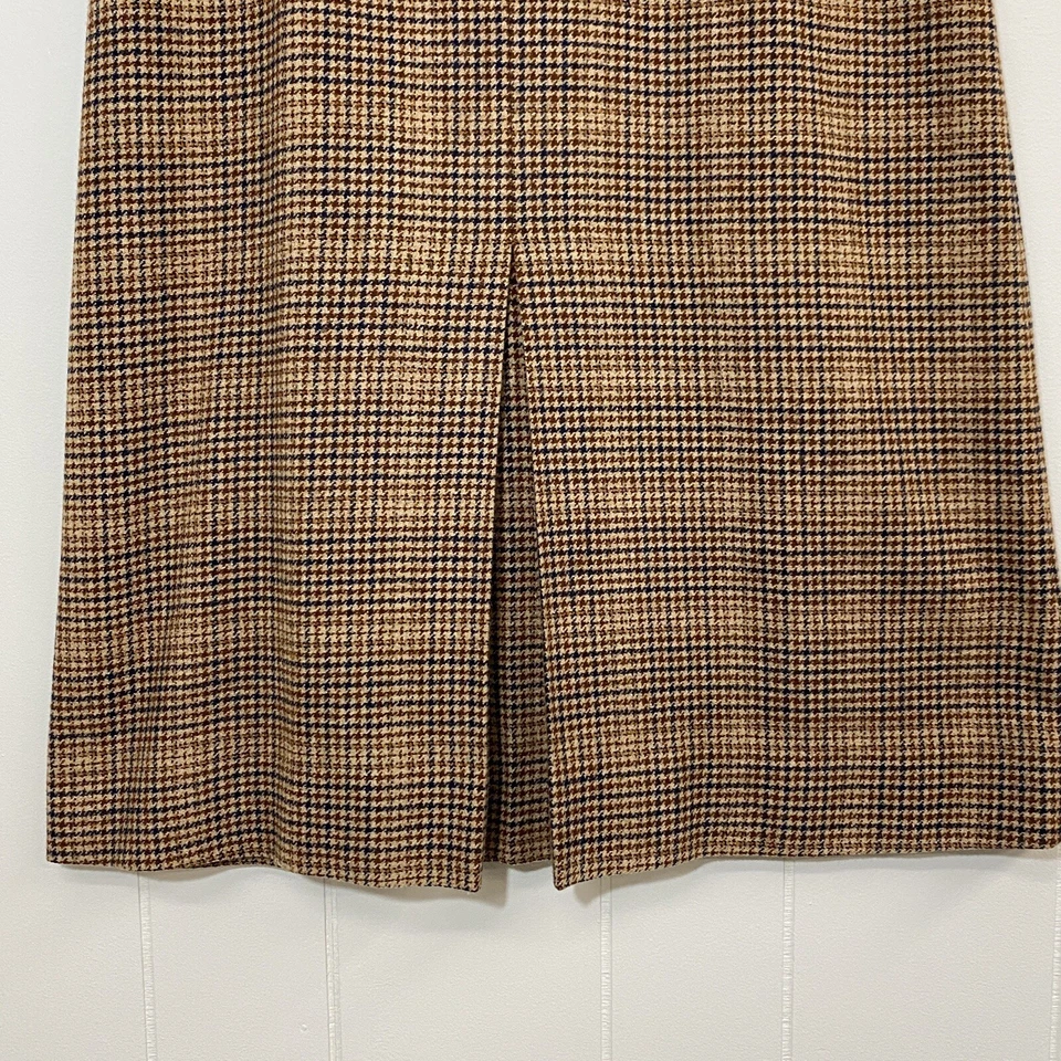 Saia Feminina Vintage Anos 70 Jones New York 10 Marrom Houndstooth Mistura de Lã Midi - Imagem 4 de 4