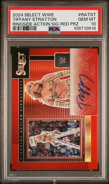 TIFFANY STRATTON 2024 Select WWE Ringside Action Sig Red Prizm Auto PSA 10 /99 - Image 3 of 4