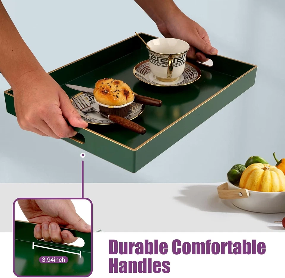 Gifturbo Bandeja Grande para Servir con Asas, Plástico Rectangular Verde Elegante Foto 3 de 4