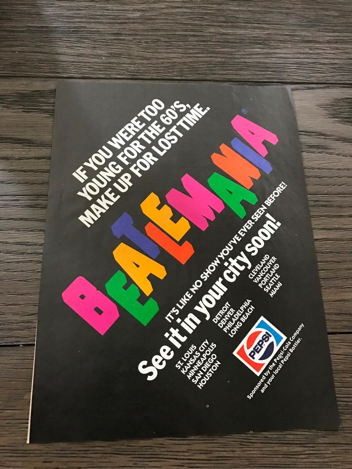 1979 VINTAGE PROMO 8X11 PRINT AD FOR PEPSI + BEATLEMANIA BEATLES