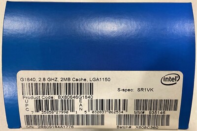 Intel BX80646G1840 SR1VK Celeron Processor G1840 2M Cache, 2.80 GHz NEW