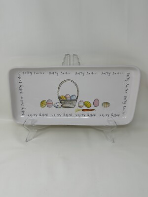 Rae Dunn Magenta Happy Easter Basket Eggs Carrots Serving Tray Platter 14 Inch