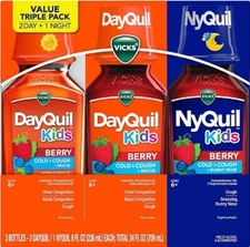 3 PACK Vicks DayQuil & NyQuil Kids Berry Cold & Cough Medicine Combo Pack 07/25