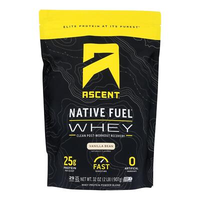 Ascent Native Fuel Whey Protein Powder, 32 oz - Vanilla Bean NEW EXP 06/16/27
