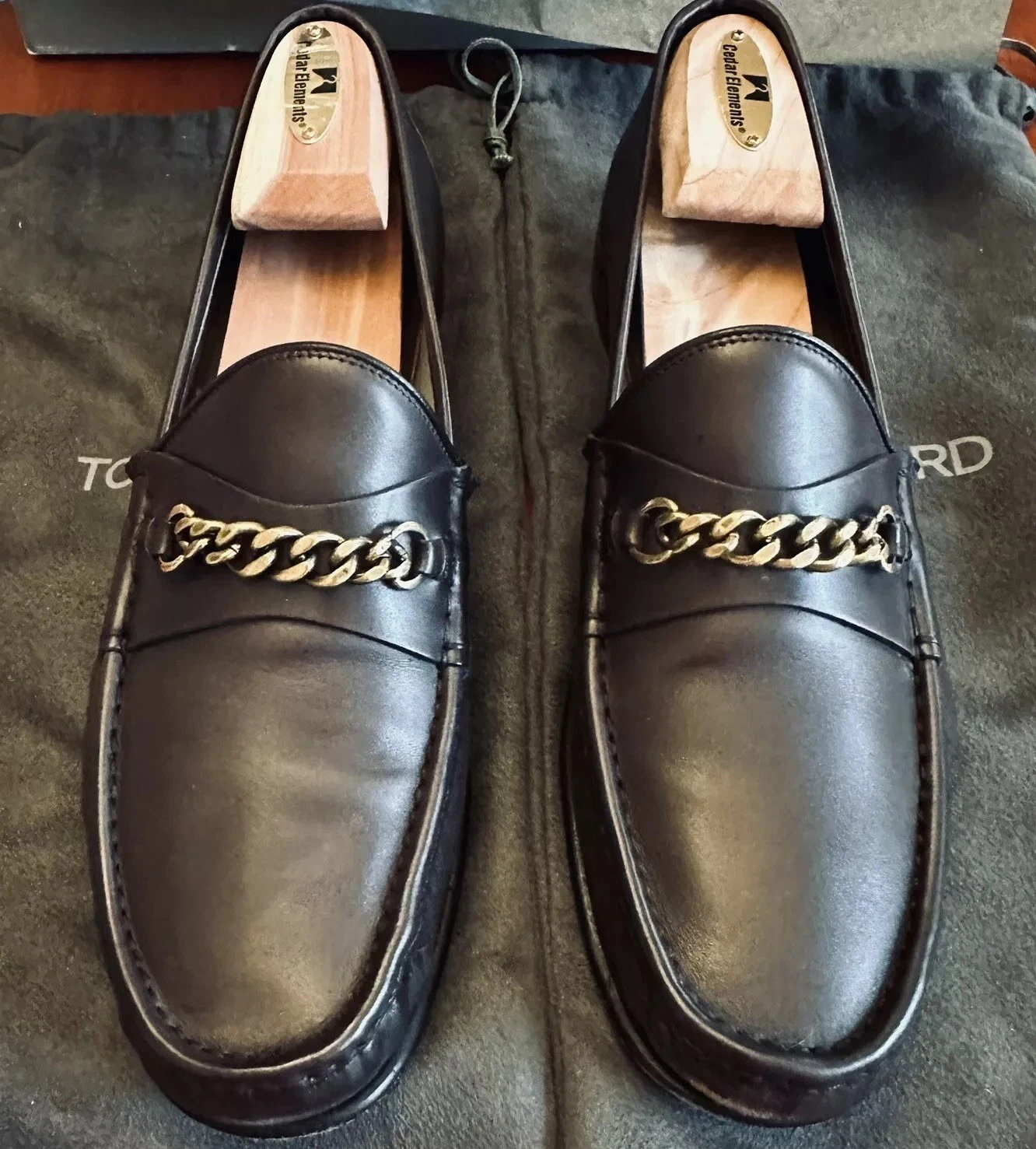 Tom Ford — TOM FORD Brown Calf Leather Chain Bit Loafers US 9.5 Medium UK 8.5