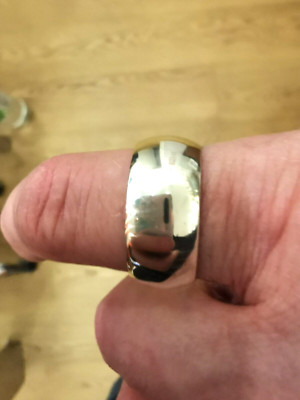 Vintage 10 mm breit schwer massiv 925 Silber D-Form Band Ring Größe S 10,3 g
