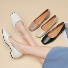 Women Dress Shoes Square Toe Low Heels Pumps Slip on Flats Casual Shoes Office