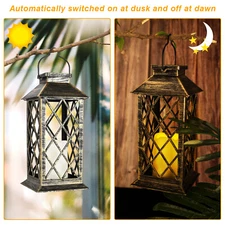 Solar Lantern Hanging Light Vintage LED Tea Light Yard Garden Waterproof Decor