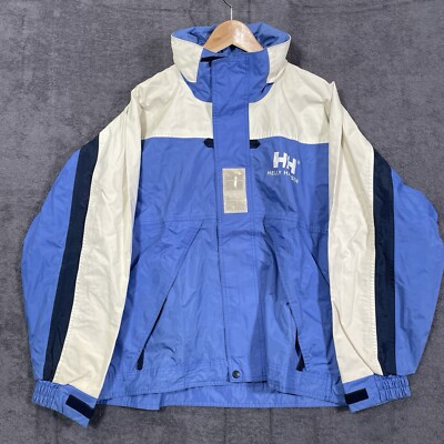 Helly Hansen Jacke Größe M Vintage 90er Y2K Blau Weiß Regenjacke Windbreaker