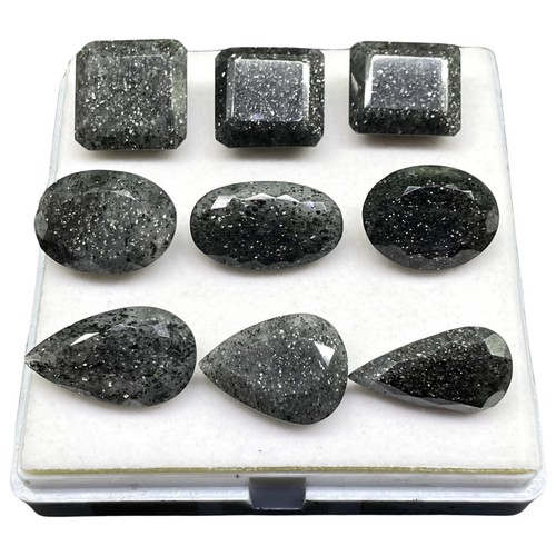 9 Pcs Natural Black Sunstone 20.5-29mm Mix Cut Loose Faceted Gemstones Lot