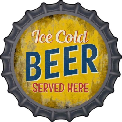 Ice Cold Beer Served Here Novelty Metal 12''  Bottle Cap Aluminum Sign
