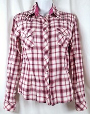 Womens Panhandle Slim Western Snap Front Shirt Pink Gold Plaid M Medium