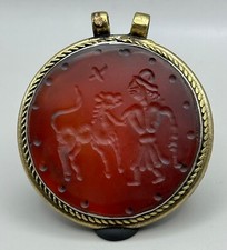 Unique old Roman intaglio agate stone old Roman mixed silver pendant