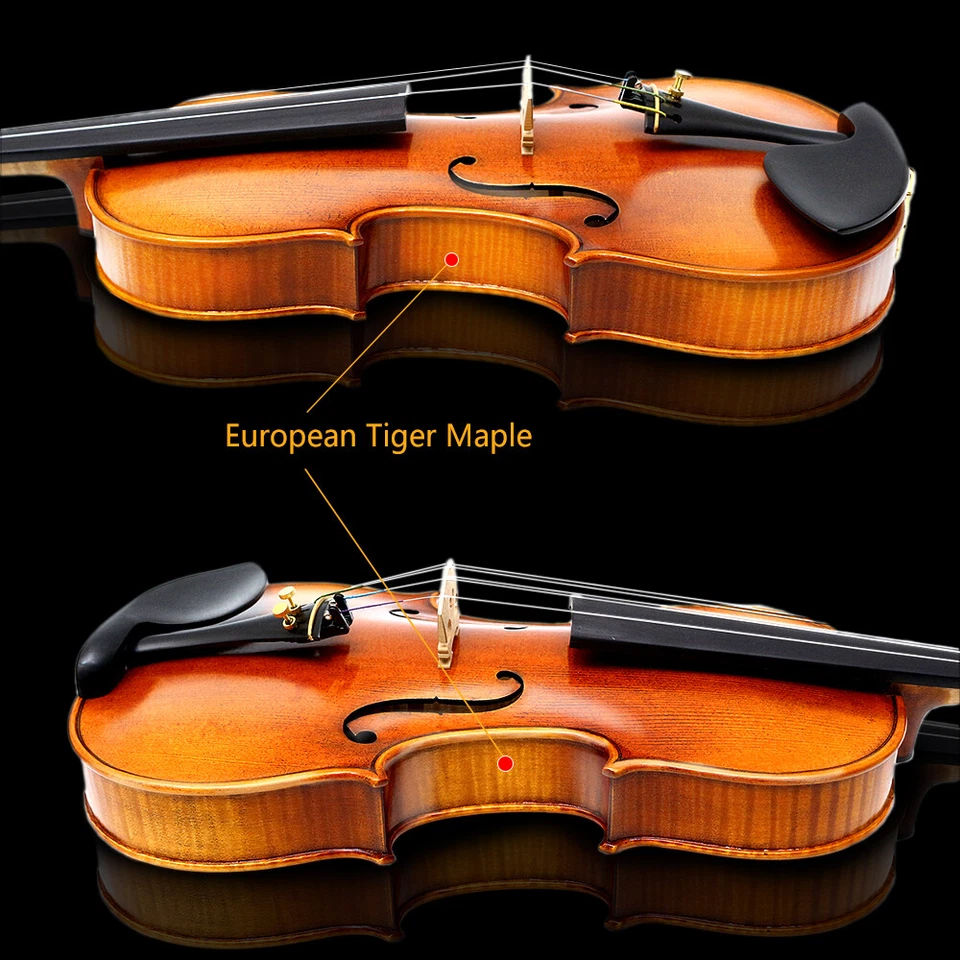Tiger Maple Handmade 4/4 Violin With Premium Ebony Hardware And Case Master New - Image 4 of 4