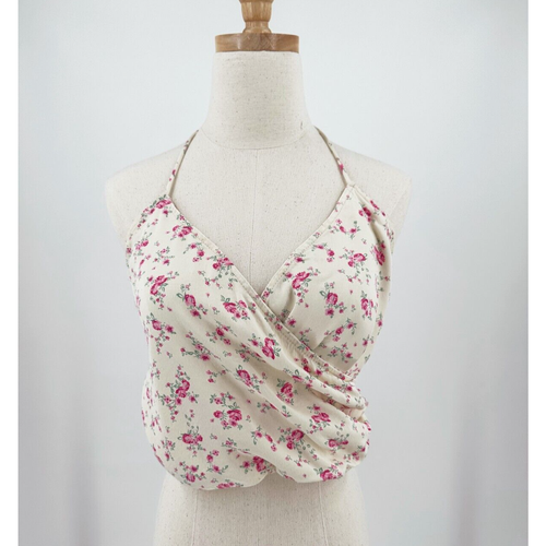 Zara Womens Floral Print Crop Top Size Medium Halter CottageCore Boho
