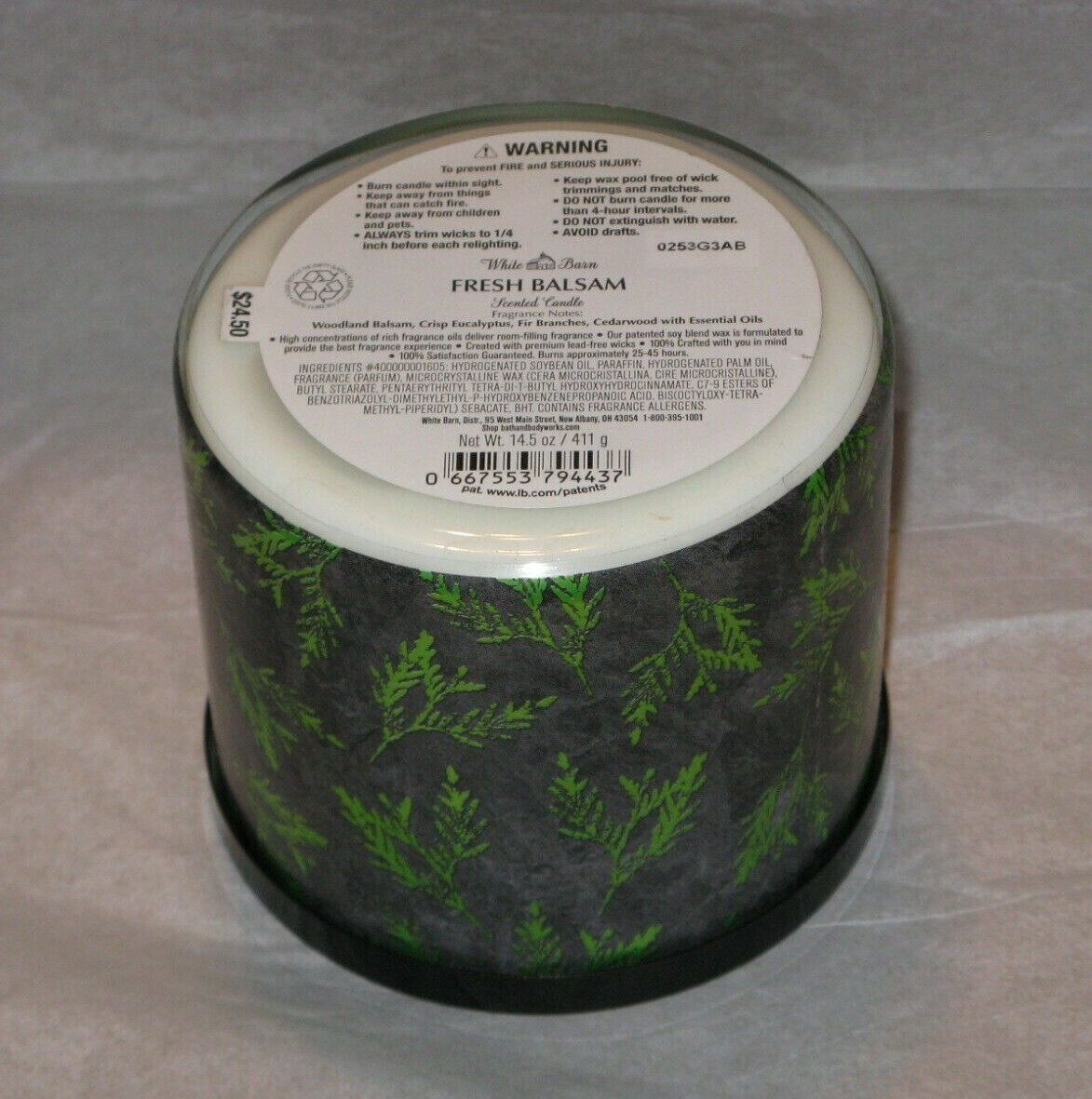 Bath & Body Works White Barn 3 Wick Scented Candle FRESH BALSAM 14.5 oz