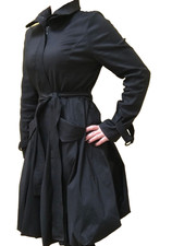 Joseph Ribkoff Coat 10 Black Stretchy Fit & Flare Belt Puff Hem High Collar