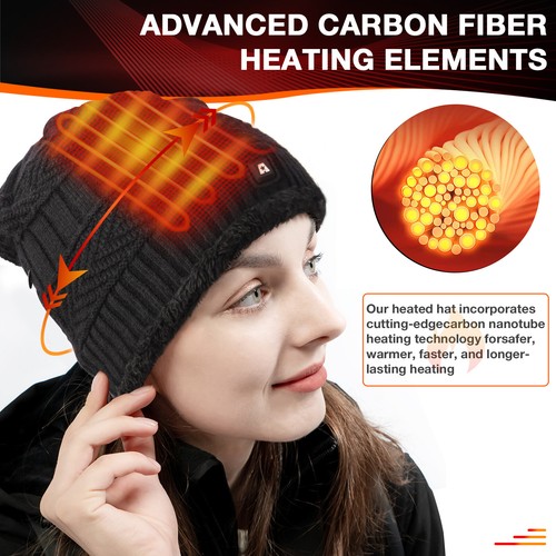 DUKUSEEK Heated Hat, Electric Winter Heated Beanie Hat w Rechargeable Battery - Picture 22 of 34