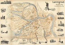 Leningrad Saint Petersburg Pictorial Map Wall Poster Vintage History Home School
