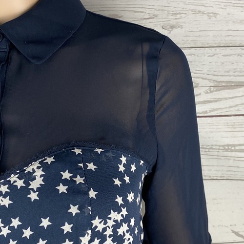 Princess Vera Wang Dress Junions Size 1 Navy Blue White Star Print Button Front - Picture 4 of 12
