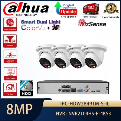 Dahua 4CH NVR 4K Security CCTV System 8MP IP Camera Full-color+IR Audio SMD+ Lot