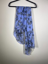 Bird  Butterfly Print Blue Sheer Scarf Spring Nature 75" x 22" Flawed