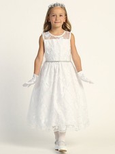 206 Girls White First Communion Dress w/ Embroidered Tulle  Sequins