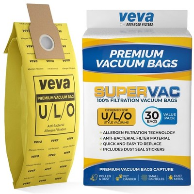 VEVA 30 Pack SuperVac Vacuum Bags Type U/L/O Microlined compatible with Kenmore