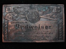 QC13142 VINTAGE 1970s GENUINE BUDWEISER LAGER BEER BRASSTONE BELT BUCKLE