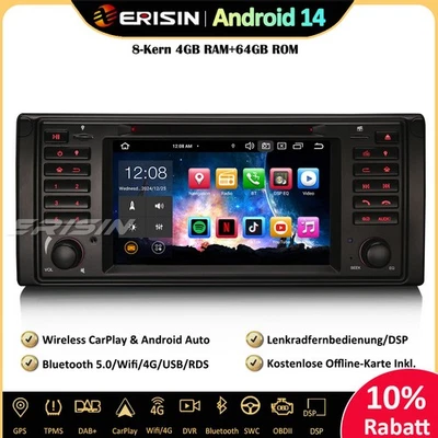 Android 14 Autoradio GPS für BMW 5er E39 X5 E53 M5 DAB+CarPlay SWC DVD RDS 64GB - Bild 1 von 4
