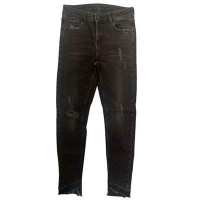 Zara Basic Denim Z1975 Womens Black Distressed Skinny Size 2