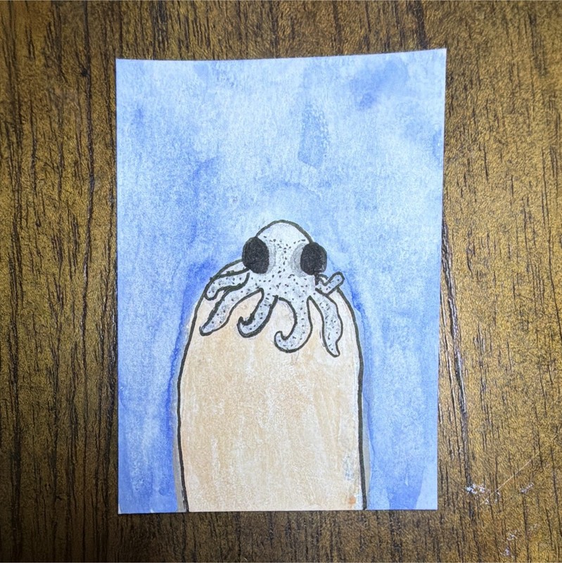 Original “Otis” Octopus Watercolor + Ink ACEO ATC OOAK 2.5x3.5