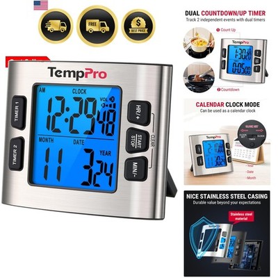 TM02 24H Digital Timer with Dual Kitchen Timers for Cooking, Magnetic Timer C...