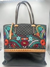 Consuela Black Quilted Floral Embroidered Tote