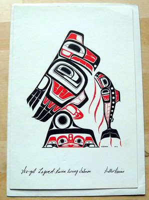RAVEN LURING SALMON Art Card (6''x9'') - 1974 Walter Harris, w/envelope