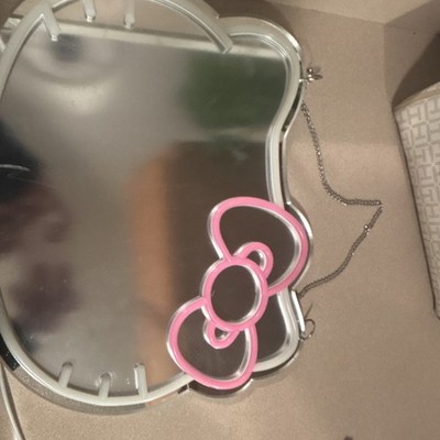 Hello Kitty Novelty Wall Mounted Makeup Mirror Silver Pink Bow Cartoon Theme
