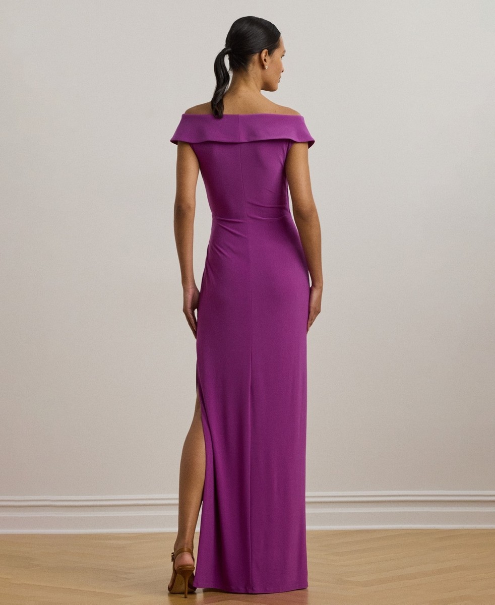 Lauren Ralph Lauren Women's Jersey Off the Shoulder Gown, Purple, 4