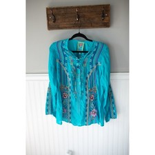 Johnny Was Lulu Blouse Tile Blue Small NWT