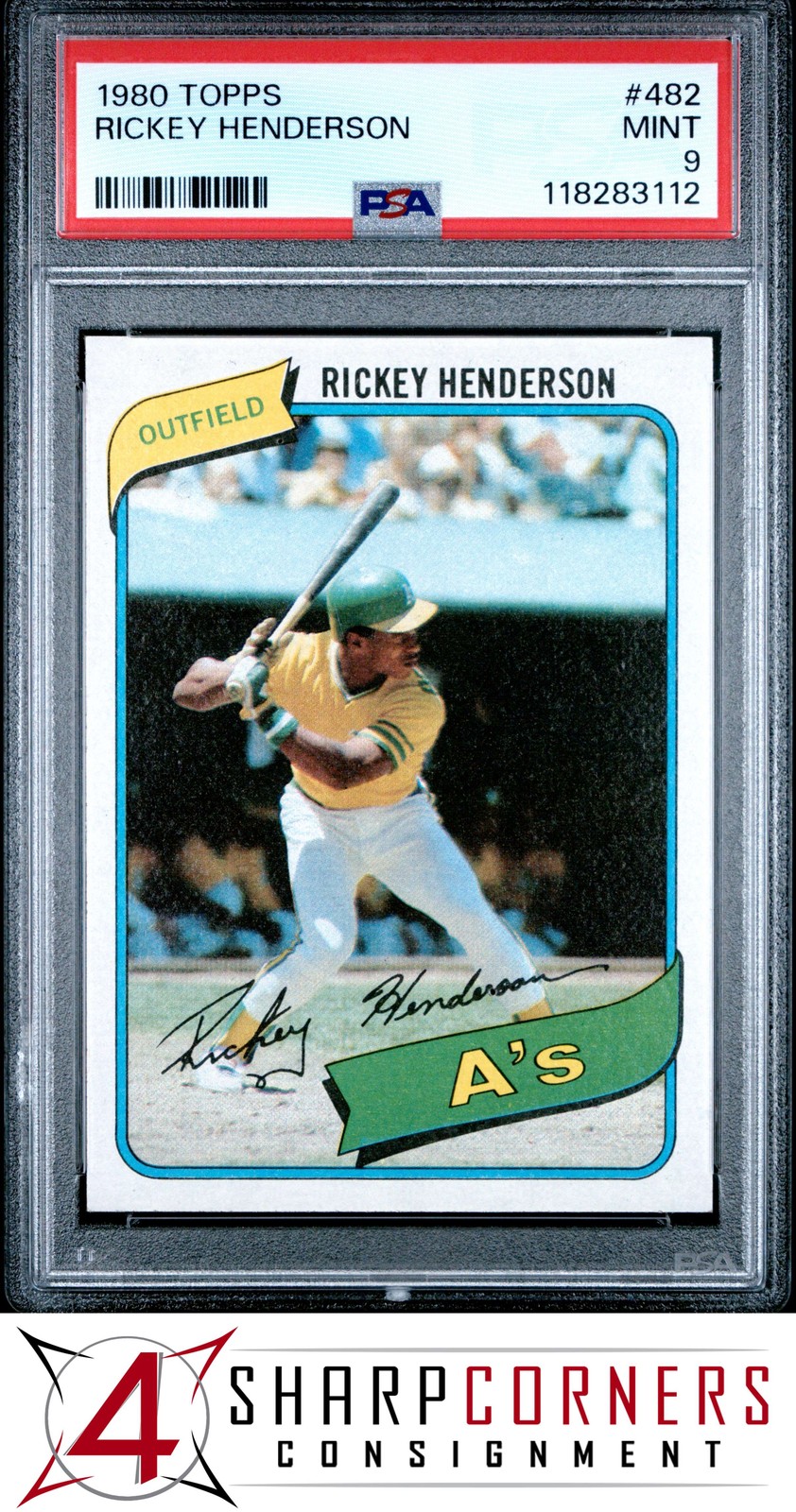 1980 TOPPS #482 RICKEY HENDERSON RC ATHLETICS HOF PSA 9
