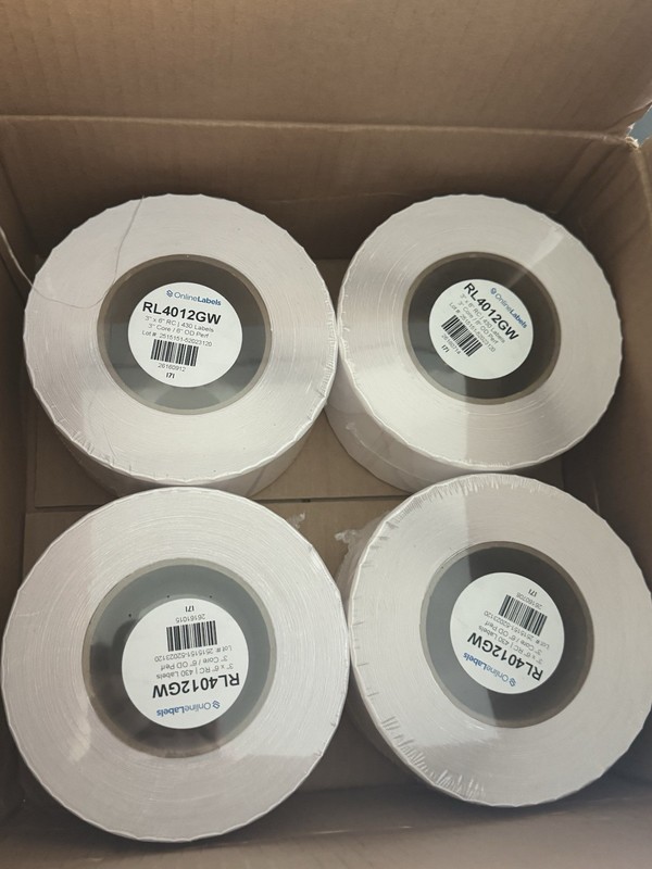 Lot Of 4 Onlinelabels 3” X 6” RL4012GW 3” Core