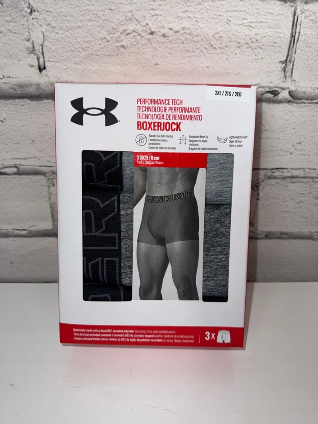 Under Armour Boxer Briefs size XXL 3 Pack Gray Black Performance Tech Trunks NEW