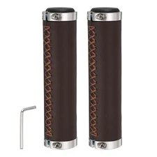 Bike Handlebar Grip 0.87" PU leather for BMX Mountain Bike, Dark Brown