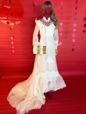Vintage 1970s Wedding Dress with Victorian Lace Pearl Details Beaded Clutch