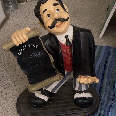 Vintage House Wine Menu Waiter Statue Bottle Holder Menu Board 17'' Tall