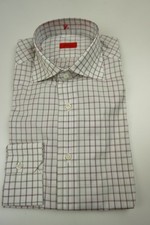 Isaia White Wine Olive Plaid Long Sleeve Cotton Dress Shirt 15.5/39 NEW